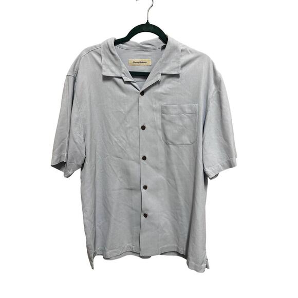 Tommy Bahama Light Blue Silk Short Sleeve Shirt Size Large Herringbone Stipe - Picture 1 of 6